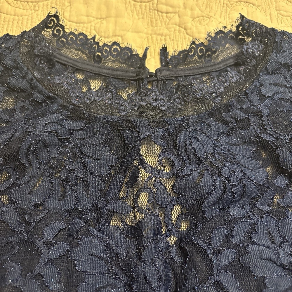 Sequin Heart Junior Miss Lace Crop Top 3 Built In Bra Blue‎ Sleeves Fairy Rave - Picture 9 of 9